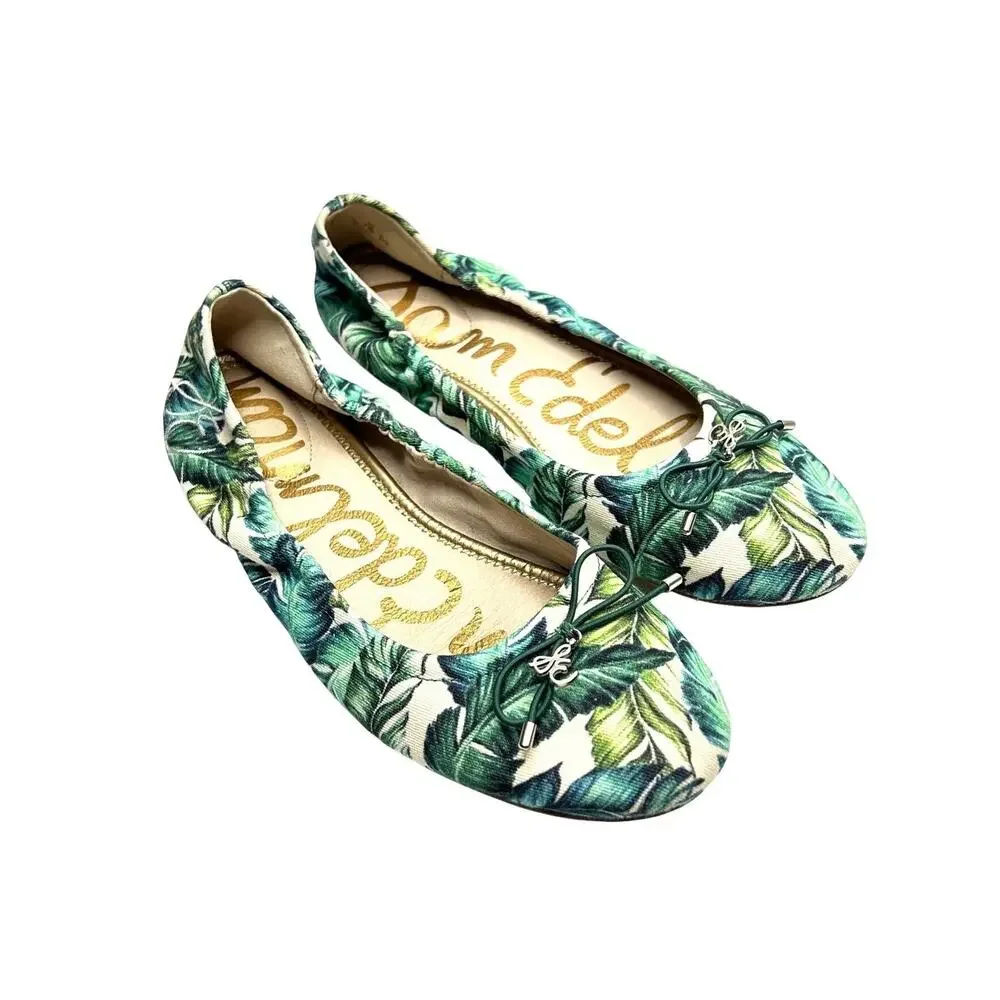 Sam Edelman Felicia Ballet Flats 7.5 Palm Leaf Tropical Print Resort Vacation